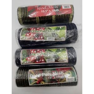 4 Rolls Deco Poly Mesh & Tinsel Mesh Ribbon 10in x 10yds Navy Black Gold Craft